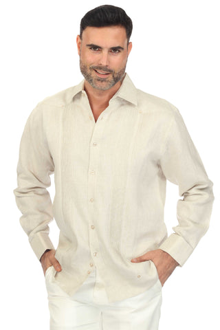 Mojito Men’s 100% Linen Wedding Shirt – Framed Pleat Guayabera Chacabana with French Cuffs
