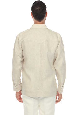 Mojito Men’s 100% Linen Wedding Shirt – Framed Pleat Guayabera Chacabana with French Cuffs