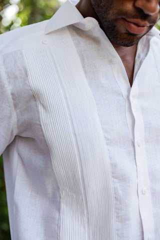 Mojito Men’s 100% Linen Wedding Shirt – Framed Pleat Guayabera Chacabana with French Cuffs