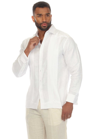 Mojito Men’s 100% Linen Wedding Shirt – Framed Pleat Guayabera Chacabana with French Cuffs