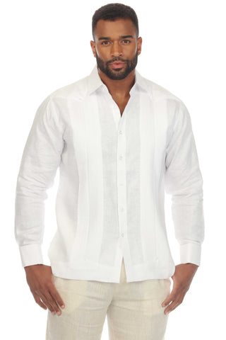 Mojito Men’s 100% Linen Wedding Shirt – Framed Pleat Guayabera Chacabana with French Cuffs