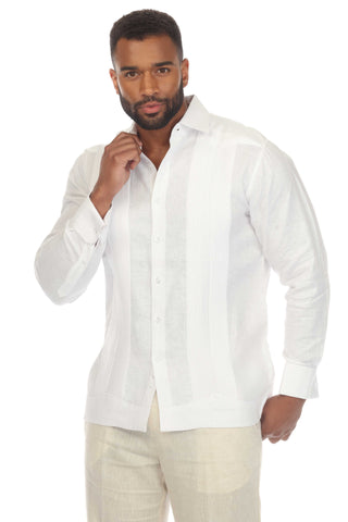 Mojito Men’s 100% Linen Wedding Shirt – Framed Pleat Guayabera Chacabana with French Cuffs