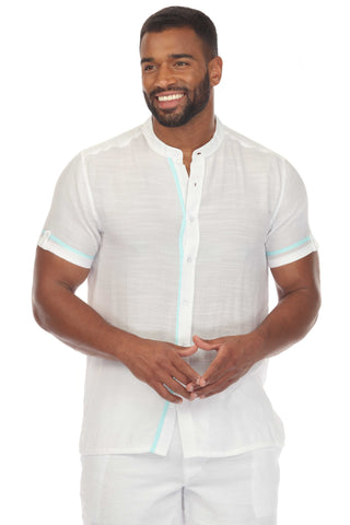 Mojito Men's Beach Mandarin Collar Button Down Two Tone Shirt Short Sleeve