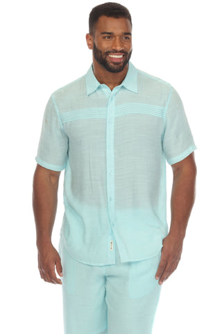 Men's Beach Button Down Shirt Short Sleeve with Pleated Trim
