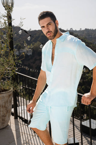 Mojito Men's Beach Button Down Shirt Short Sleeve with Pleated Trim
