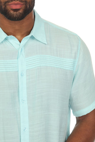 Men's Beach Button Down Shirt Short Sleeve with Pleated Trim