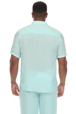 Men's Beach Button Down Shirt Short Sleeve with Pleated Trim