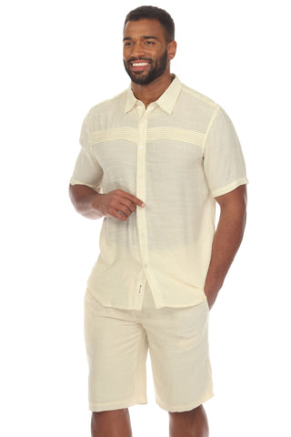 Men's Beach Button Down Shirt Short Sleeve with Pleated Trim