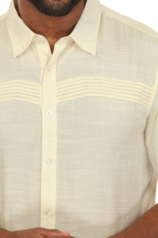 Men's Beach Button Down Shirt Short Sleeve with Pleated Trim