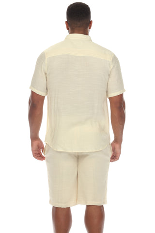Men's Beach Button Down Shirt Short Sleeve with Pleated Trim