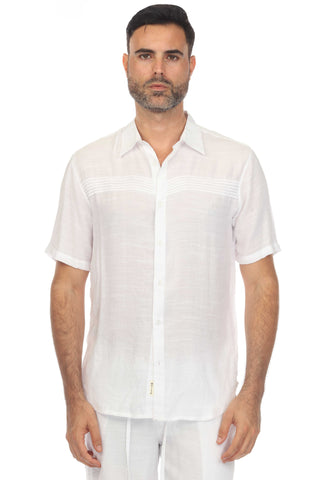 Mojito Men's Beach Button Down Shirt Short Sleeve with Pleated Trim