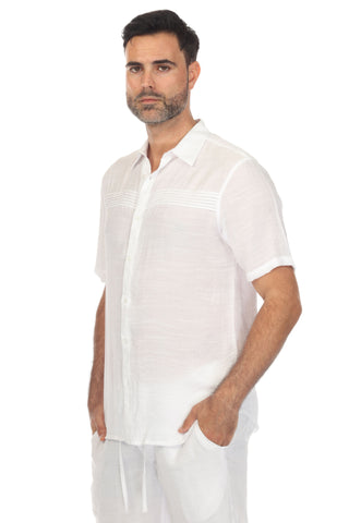 Men's Beach Button Down Shirt Short Sleeve with Pleated Trim