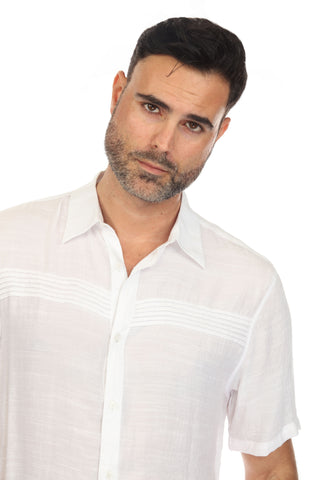 Men's Beach Button Down Shirt Short Sleeve with Pleated Trim