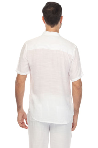 Men's Beach Button Down Shirt Short Sleeve with Pleated Trim