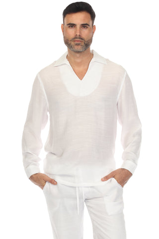 Mojito Men's Beach V-Neck Collar Shirt Long Sleeve with Embroidered Accent