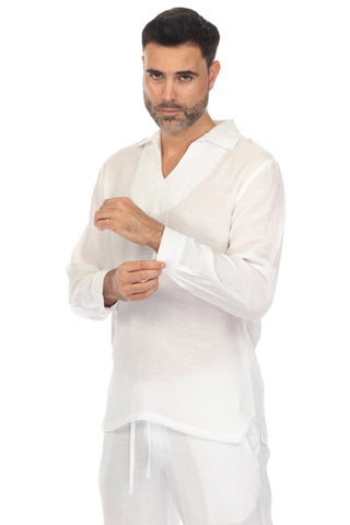 Mojito Men's Beach V-Neck Collar Shirt Long Sleeve with Embroidered Accent