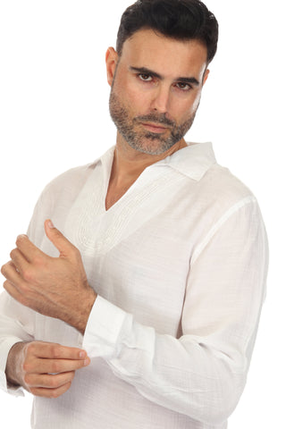 Mojito Men's Beach V-Neck Collar Shirt Long Sleeve with Embroidered Accent