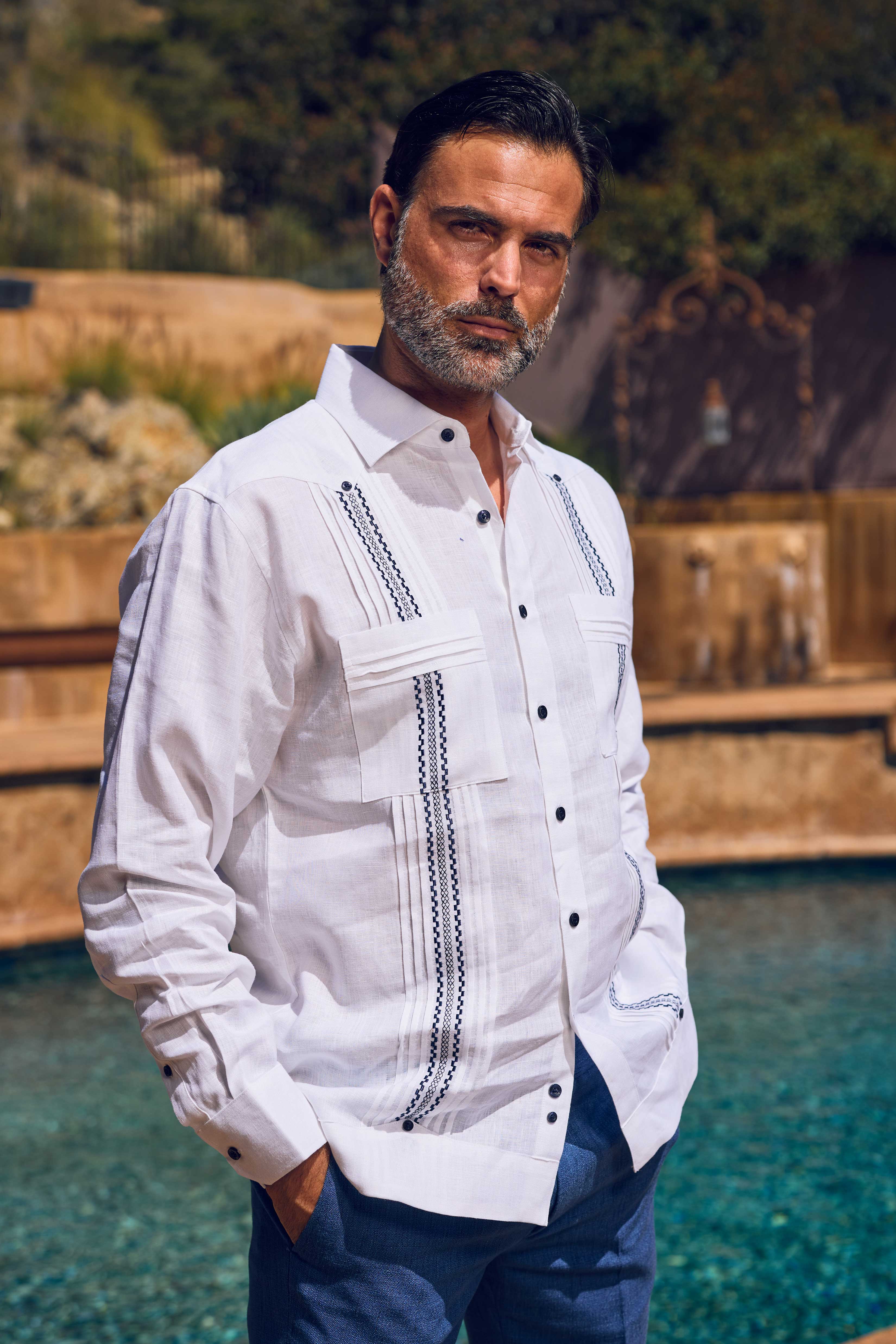 guayabera men's dress shirts Men's cotton guayabera shirt, 'White Ivy'