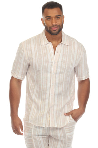 Mojito Men's Causal Beach Resort Wear Shirt with Pinstripe Print Linen Blend Short Sleeve Button Down