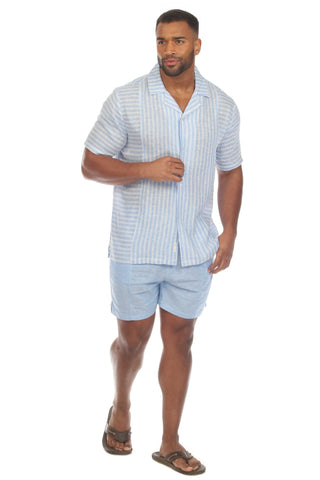 Mojito Men's Causal Beach Resort Wear Shirt with Pinstripe Print Linen Blend Short Sleeve Button Down