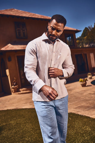 Mojito Men’s 100% Linen Wedding Shirt – Classic Pleated Guayabera Chacabana with French Cuffs