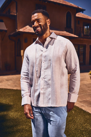 Mojito Men’s 100% Linen Wedding Shirt – Classic Pleated Guayabera Chacabana with French Cuffs