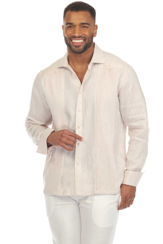 Mojito Men’s 100% Linen Wedding Shirt – Classic Pleated Guayabera Chacabana with French Cuffs