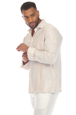 Mojito Men’s 100% Linen Wedding Shirt – Classic Pleated Guayabera Chacabana with French Cuffs