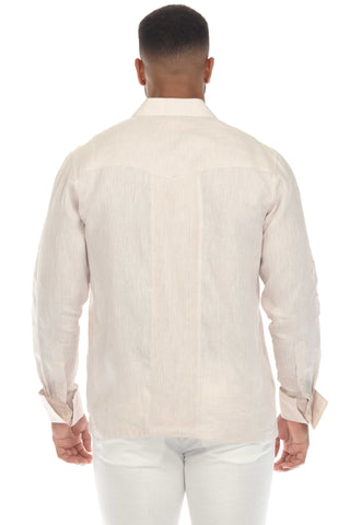 Mojito Men’s 100% Linen Wedding Shirt – Classic Pleated Guayabera Chacabana with French Cuffs