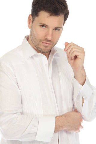 Mojito Men’s 100% Linen Wedding Shirt – Classic Pleated Guayabera Chacabana with French Cuffs