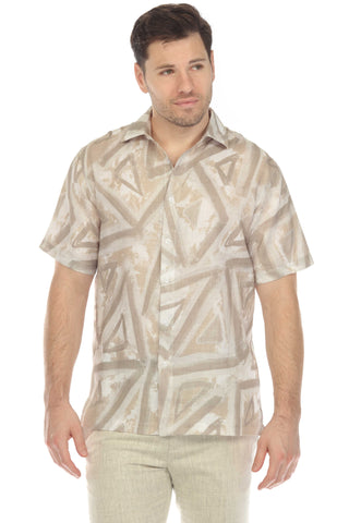 Mojito Men's Casual Printed Linen Resort Shirt Short Sleeve Button Down