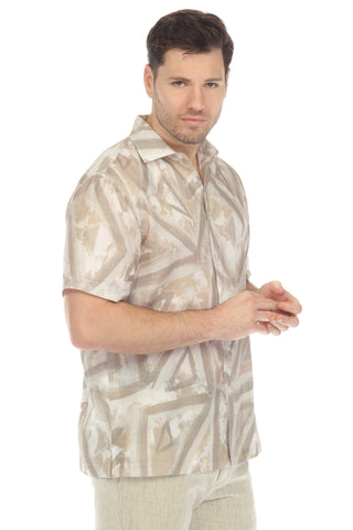 Mojito Men's Casual Printed Linen Resort Shirt Short Sleeve Button Down