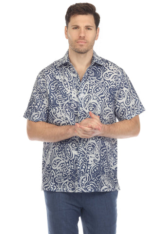 Mojito Men's Casual Printed Linen Resort Shirt Short Sleeve Button Down