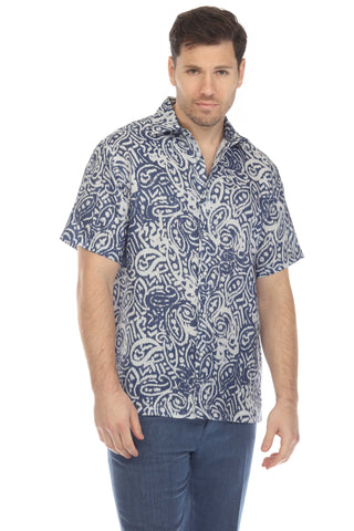 Mojito Men's Casual Printed Linen Resort Shirt Short Sleeve Button Down