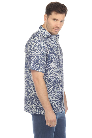 Mojito Men's Casual Printed Linen Resort Shirt Short Sleeve Button Down