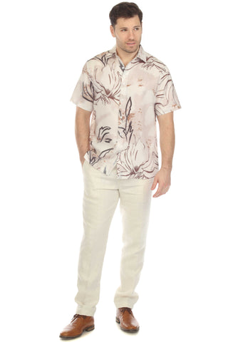 Mojito Men's Casual Printed Linen Resort Shirt Short Sleeve Button Down