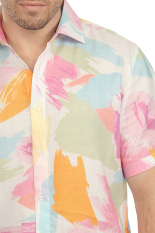 Mojito Men's Casual Printed Linen Resort Shirt Short Sleeve Button Down