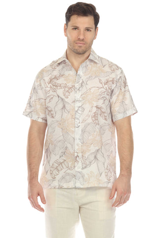 Mojito Men's Casual Printed Linen Resort Shirt Short Sleeve Button Down