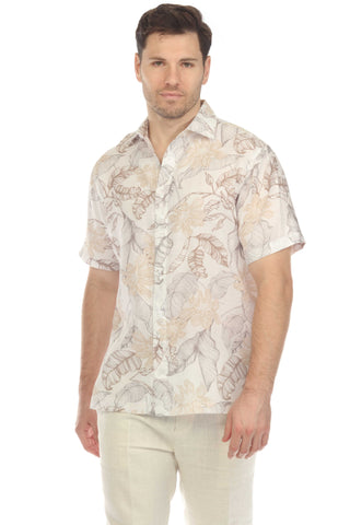 Mojito Men's Casual Printed Linen Resort Shirt Short Sleeve Button Down