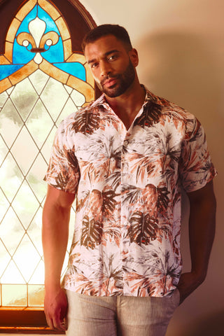 Mojito Men's 100% Linen Natural Hawaiian Short Sleeve Shirt