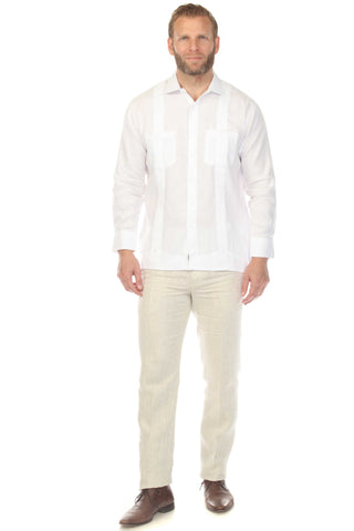 Men's 100% Linen Two Pocket Guayabera Shirt Tuxedo Look