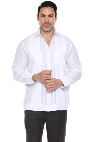 Mojito Men's 100% Linen Yarn Dyed Guayabera Chacabana Shirt Long Sleeve with 2 Pocket Design