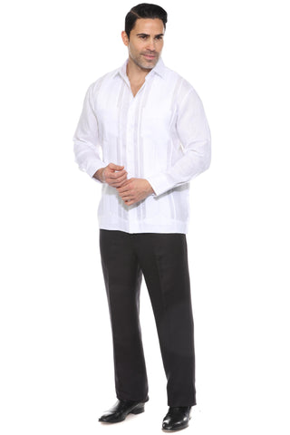 Mojito Men's 100% Linen Yarn Dyed Guayabera Chacabana Shirt Long Sleeve with 2 Pocket Design