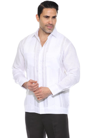 Mojito Men's 100% Linen Yarn Dyed Guayabera Chacabana Shirt Long Sleeve with 2 Pocket Design