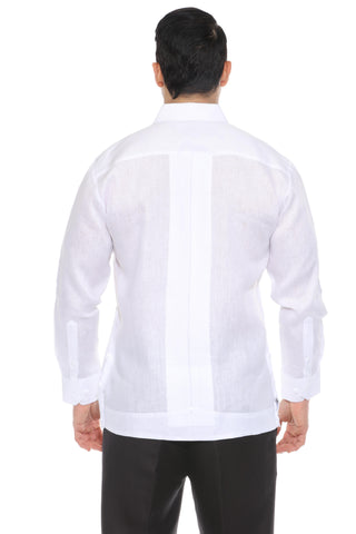 Mojito Men's 100% Linen Yarn Dyed Guayabera Chacabana Shirt Long Sleeve with 2 Pocket Design