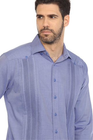 Men's Cotton Blend Guayabera Chacabana Shirt Long Sleeve with French Cuff and Pleated Trim
