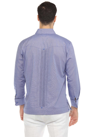 Men's Cotton Blend Guayabera Chacabana Shirt Long Sleeve with French Cuff and Pleated Trim