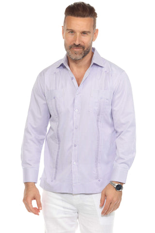 Mojito Men's Cotton Blend Guayabera Chacabana Pinstripe Shirt Long Sleeve