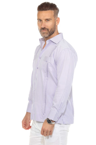 Mojito Men's Cotton Blend Guayabera Chacabana Pinstripe Shirt Long Sleeve