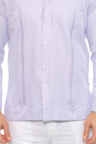 Mojito Men's Cotton Blend Guayabera Chacabana Pinstripe Shirt Long Sleeve